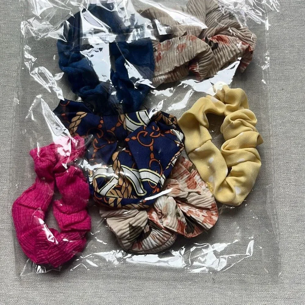 6 Piece Multicolored Assorted Scrunchies Hair Ties Silky NWT NEW